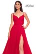 La Femme 32130 Pleated Top Slit Skirt Low Back Dress