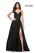 La Femme 32130 Pleated Top Slit Skirt Low Back Dress