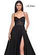 La Femme 32135 Sparkly Corset High Slit Lace-Up Dress
