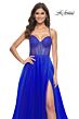 La Femme 32135 Sparkly Corset High Slit Lace-Up Dress