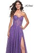 La Femme 32136 Illusion Corset High Slit Glitter Dress