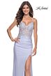 La Femme 32139 Floral Corset Slit Skirt Lace-Up Dress