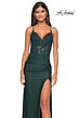 La Femme 32139 Floral Corset Slit Skirt Lace-Up Dress