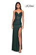 La Femme 32139 Floral Corset Slit Skirt Lace-Up Dress
