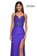 La Femme 32139 Floral Corset Slit Skirt Lace-Up Dress