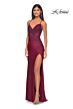 La Femme 32139 Floral Corset Slit Skirt Lace-Up Dress