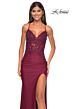 La Femme 32139 Floral Corset Slit Skirt Lace-Up Dress