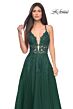 La Femme 32147 High Slit Plunging Neck Glitter Dress