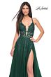 La Femme 32147 High Slit Plunging Neck Glitter Dress