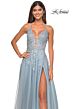La Femme 32147 High Slit Plunging Neck Glitter Dress