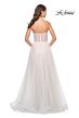 La Femme 32149 Slit Skirt Satin Corset Strapless Dress