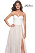 La Femme 32149 Slit Skirt Satin Corset Strapless Dress