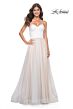 La Femme 32149 Slit Skirt Satin Corset Strapless Dress