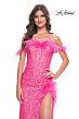 La Femme 32150 Off The Shoulder Feather Sequin Dress