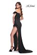 La Femme 32151 Feather Slit Off The Shoulder Dress