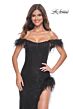 La Femme 32151 Feather Slit Off The Shoulder Dress