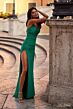 La Femme 32152 Side Slit Cowl Neck Lace-Up Dress