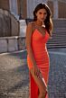 La Femme 32152 Side Slit Cowl Neck Lace-Up Dress