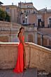La Femme 32152 Side Slit Cowl Neck Lace-Up Dress