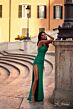 La Femme 32152 Side Slit Cowl Neck Lace-Up Dress
