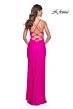 La Femme 32152 Side Slit Cowl Neck Lace-Up Dress