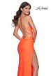 La Femme 32152 Side Slit Cowl Neck Lace-Up Dress