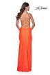 La Femme 32152 Side Slit Cowl Neck Lace-Up Dress