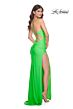 La Femme 32152 Side Slit Cowl Neck Lace-Up Dress