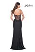 La Femme 32153 Illusion Back Cowl Neckline Ruched Dress