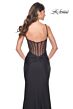 La Femme 32153 Illusion Back Cowl Neckline Ruched Dress