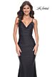 La Femme 32153 Illusion Back Cowl Neckline Ruched Dress