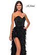 La Femme 32165 Feather Skirt High Slit Strapless Dress