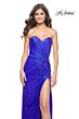La Femme 32175 Ruched Waist High Slit Strapless Dress