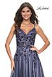 La Femme 32185 Floral Appliques Ruched Corset Dress