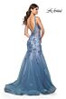 La Femme 32192 Floral Appliques Bare Back Trumpet Dress