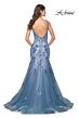 La Femme 32192 Floral Appliques Bare Back Trumpet Dress