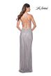 La Femme 32203 Lace-Up Back High Slit Glitter Dress