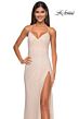 La Femme 32203 Lace-Up Back High Slit Glitter Dress