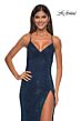La Femme 32203 Lace-Up Back High Slit Glitter Dress