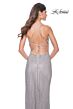 La Femme 32203 Lace-Up Back High Slit Glitter Dress