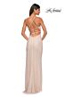 La Femme 32203 Lace-Up Back High Slit Glitter Dress