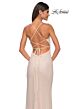 La Femme 32203 Lace-Up Back High Slit Glitter Dress