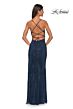 La Femme 32203 Lace-Up Back High Slit Glitter Dress