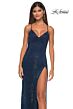 La Femme 32203 Lace-Up Back High Slit Glitter Dress