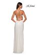 La Femme 32203 Lace-Up Back High Slit Glitter Dress