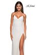 La Femme 32203 Lace-Up Back High Slit Glitter Dress