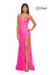 La Femme 32205 Plunging Neckline High Slit Lace Dress