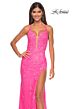 La Femme 32205 Plunging Neckline High Slit Lace Dress