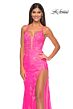 La Femme 32205 Plunging Neckline High Slit Lace Dress