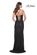 La Femme 32210 High Slit Lace-Up Back Glitter Dress
